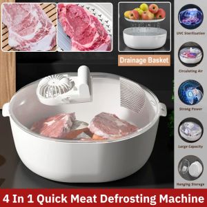 4 In 1 Quick Defrosting Tray Food Preservation Kitchen Meat Thawer Frozen Food Defroster Vegetable Basket Drain Defrosting Tray With Cover