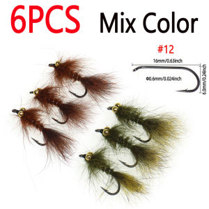 Bimoo 6pcs #12 Bead Chain Eyes Mini Squirrel Woolly Bugger Artificial Mini Bugger Leech Streamer Trout Bass Fly Fishing Lures