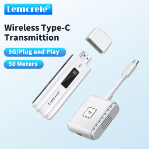 Lemorele 50m Type-C Wireless Video Transmitter HDMI Receiver Extender Kit 1080P Display Adapter for Camera Monitor PC To TV