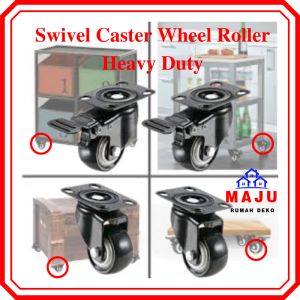 MAJU Black PU Heavy Duty Swivel Rigid Brake Caster Roller M8 M10 Castor Wheel 50mm 2 inch Black and White Roda Hitam