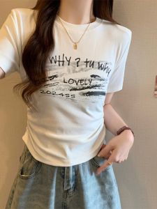 Grey Short Sleeve Pure Cotton Womens T-shirt Summer New Design Slimming Versatile Shoulder Length round Neck Top