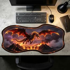 Lava Double Dragon Desk Mat Non Slip Rubber Base Smooth Glide Special Shaped Creative For Epic Gaming Decor