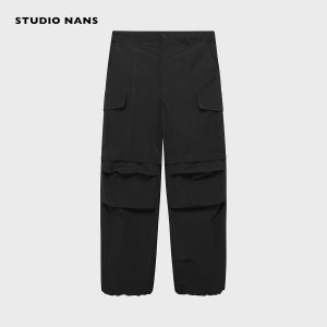 NANS Youth Casual Straight Leg Workwear Trousers Multi-Pocket Detachable Two-Way Wear Design Pleated Texture Long Pants