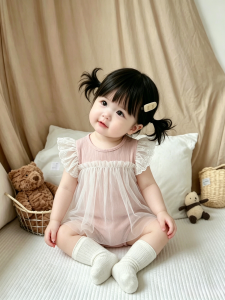 Beautiful Princess Dress for Girls Mesh and Flutter Sleeve Cute Thin Childrens Skirt