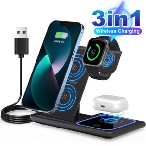 3 In 1 Wireless Charger Stand Pad Foldable Fast Charging Station Dock Magnetic Charger For iPhone Apple Watch Airpods HUAWEI Mi