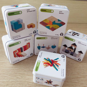 Bafada ลูกบาศก์ Rubik ของเด็กปริศนาไม้ของเล่นบล็อคก่อสร้างโดมิโนของเล่นแทนแกรมเด็กกล่องเหล็กสำหรับเดินทางการเรียนรู้ก่อนการศึกษาเกมกระดานโต้ตอบ
