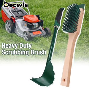 Mower Cleaning Brush With Scraper Durable Gardening Tool Outdoor Cleaning Brush With Wood Handle For Mower Deck/Yard/Patio
