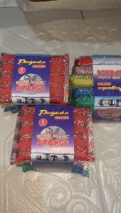 Isi 5 Pcs Spons Busa Sabut Jaring Cuci Piring / Spon Pembersih Kotoran warna warni