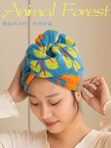 Soft Pure Cotton Absorbent Quick Dry Hair Cap Womens Bathroom Home Use Cute Retro Animal Forest Design Hair Towel Cap