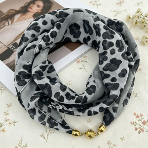 Leopard Print Magnetic Buckle Scarf 60cm Square Thin Chiffon Neck Scarf Quick & Easy Wear Fastening Neck WrapDecorative Scarf