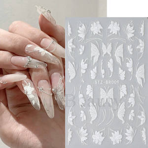 New Arrival Internet Celebrity White Magnolia Flower Butterfly Nail Art Sticker Icy White Flower French Fresh Daisy Florals Nail Sticker