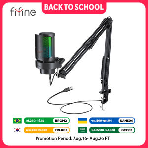 FIFINE USB Microphone Kit with Boom Arm and Pop Filter for Recording and Streaming on PC/Mac Quick Mute&Headphone Jack-A8T