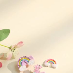 3Pcs Glitter Hair Clips Baby Girl Colourful Pink Rainbow Clouds Unicorn Handmade Barrettes School Headwear Hair Accessories