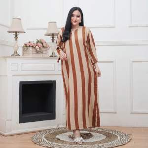 Terlaris Daster Panjang Semata Kaki Kekinian Dress Rayon Halus Lengan 3/4 Motif Salur Busui Bumil Daster Gamis Adem Nyaman
