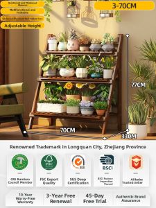 ZHUSHANXIA | Folding Balcony and Living Room Wooden Multi-level Plant Stand