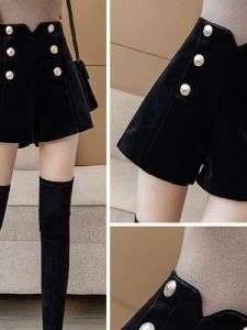 High Waist Velvet Shorts Womens Autumn Winter New Style Outerwear A-Line Wide Leg Boot Pants Luxury Fashion Casual Trousers