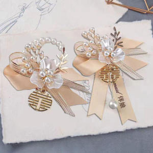 Champagne Bridesmaid Wrist Flower Sisters Group Handed Flower Korean Mori Style Wedding Bracelet Pearl Bracelet