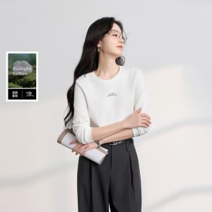 3COLOUR·S | Pima Cotton Tricolor Womens Long Sleeve White T-Shirt