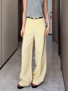 MANMI | New 2026 Summer Edition Korean High Waisted Slimming Yellow Casual Pants