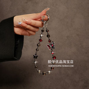 Luxurious High-End Black Red Crystal Beaded Handbag Chain Car Key Holder Mobile Phone Case Accessory Elegant Fashion Jewelry