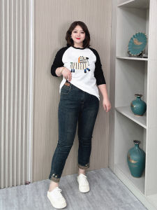High Waist Slim Fit Straight Leg Denim Jeans Women plus Size Fashion Korean Style Commute Casual Nine Points Breadstick Pants