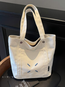 Lightweight Embroidered Canvas Tote Bag Casual Style Single Shoulder Commuter Bag Fashionable All-Match 2025 New Design for Youth