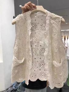 Áo Vest Khoét Rỗng Thời Trang Mỏng Mùa Xuân Hè Cho Nữ Cổ Chữ V Tay Ngắn Chất Liệu Cotton Nylon Phong Cách Đường Phố Giản Dị Giản Dị