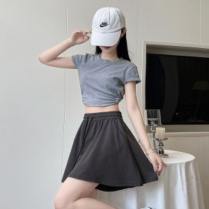 Gray Sports Shorts Womens Summer Thin 2024 New Arrival High Waist Loose Casual A- line Ballet Style Wide-Leg Skort