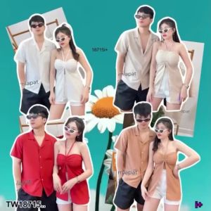 TW18715 เสื้อเชิ้ต + เกาะอกแบบคล้องคอ