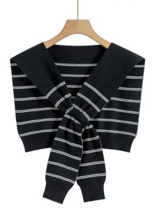 Black White Knitted Shawl Womens Woolen Cloak Scarf Two-In-One Versatile Korean Style Spring Autumn Neck Protection