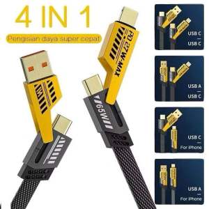 Kabel Data 4 in 1 65W Fast Charging Type C USB Ios Lightning iPh0ne 4in1 Kabel Data 65 Watt