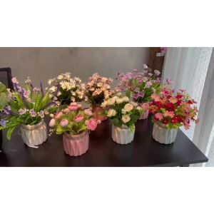 Chậu cây giả để bàn làm việc bình hoa để bàn trang trí - Cây giả hoa lụa trang trí nhà cửa