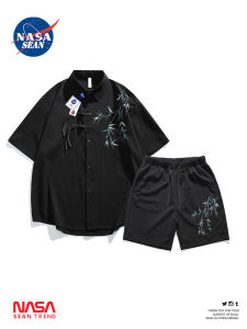 Wassup Panda New Chinese Style Ice Silk Embroidered Short Sleeve Shirt Shorts Set Mens Summer Casual Sportswear Teenage Size