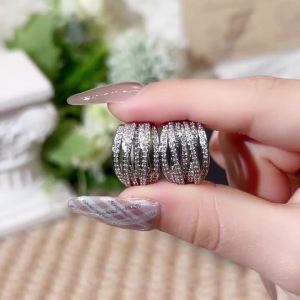 Huitan New Trendy Hoop Earrings for Women Silver Color Overlapping Cubic Zirconia Earrings Fashion Versatile Jewelry Drop Ship