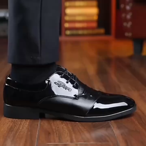 Giày tây công sở SAHA111 da đen bóng giầy da nam âu cao cấp trẻ trung buộc dây mũi tròn