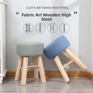 Wooden High Storage Stool Washable Simple Fabric