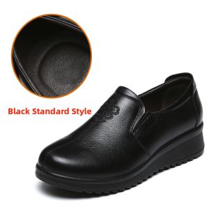 SHIPAILUO | Leather Fleece Lined Mom Slippers Soft Bottom Anti Slip Shoes For Middle Aged And Elderly Women Large Size Casual Slip On Flats