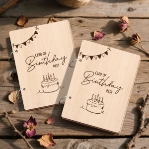Wooden Birthday Photo Album Cover Loose-leaf Scrapbook Cover Birthday Cake Pattern Memory Book Cover for Family Birthday Gif
