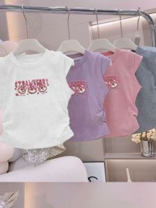 Dopamine Flying Sleeve Vest Girls Summer New Arrival Kids Fashionable Cartoon Print Children Tops Outerwear