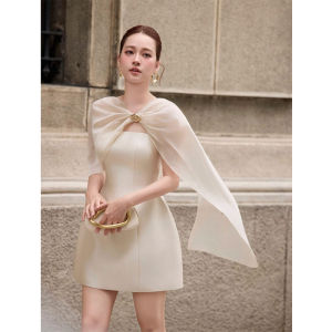 French Style Lightweight Chiffon Sleeveless Dress Waist Defining Slimming