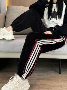Color Block Sports Casual Pants Womens Loose High Waist Slimming Cuffed Sweatpants Fashionable Harlan Pants Korean Style