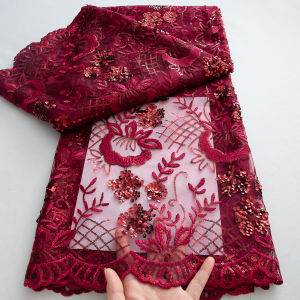 African Mesh Tulle Lace Sequined Fabric Luxury French Lace Fabric 2025 High Quality 5 Yards Nigerian Bride Wedding Dress A4237