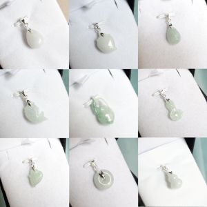 Mới Natural Myanmar Jade Pendant DIY Phụ Kiện Khuyên Tai Mặt Dây Chuyền Mặt Dây Chuyền Ngọc Bích Màu Xanh Lá Cây Phong Cách Trang Sức Thời Trang