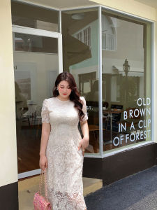 GLEC | Heavy Lace Embroidery Slimming Plus Size Dress