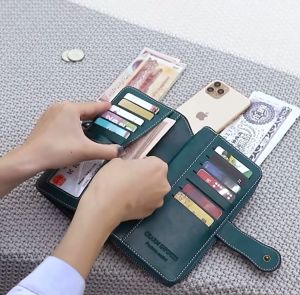 ผู้หญิงชุ่อมรู้ กระเป๋าสตางค์ใบยาวสำหรับกระเป๋าถือ ที่สไตล์แฟชั่นยังคุณภาพดี กระเป๋าสตางค์สตรีบัตรหนีบใหม่น้ำมันแว็กซ์ เทศกระเป๋าถือหนังยาว Tri-Fold T-37