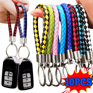 10PCS PU Leather Braided Woven Rope Keychain DIY Bag Pendant Key Chain Key Car Trinket Keyring Men Women Gift Jewelry