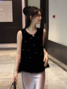 YUFUQING | Áo vest lưới không tay phong cách Pháp cổ điển cho nữ mùa hè mới thiết kế giảm tuổi màu đen áo không tay dáng rộng