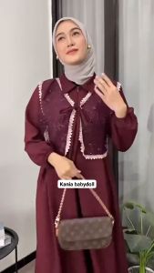 Kania Dress Babydoll Mix Brokat / Gamis Wanita Terlaris / Gaun Wanita Termurah
