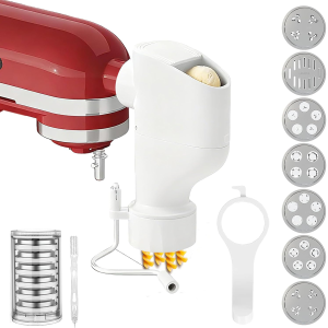 Updated Pasta Press Accessory For KitchenAid Mixer 7 Interchangeable Discs DIY Pasta Maker For Bucatini Fusilli Macaroni Noodles