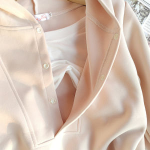 เสื้อชั้นในให้นมแบบลำลองสำหรับฤดูใบไม้ร่วงและฤดูหนาว 2024 เสื้อคลุมกันหนาวสำหรับคุณแม่ตั้งครรภ์ เสื้อคลุมกันหนาวแบบสวมหัว แขนยาว ผ้าฝ้ายผสม